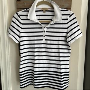 Burberry London Womens Authentic Pique Polo Blue White Stripe Sz M